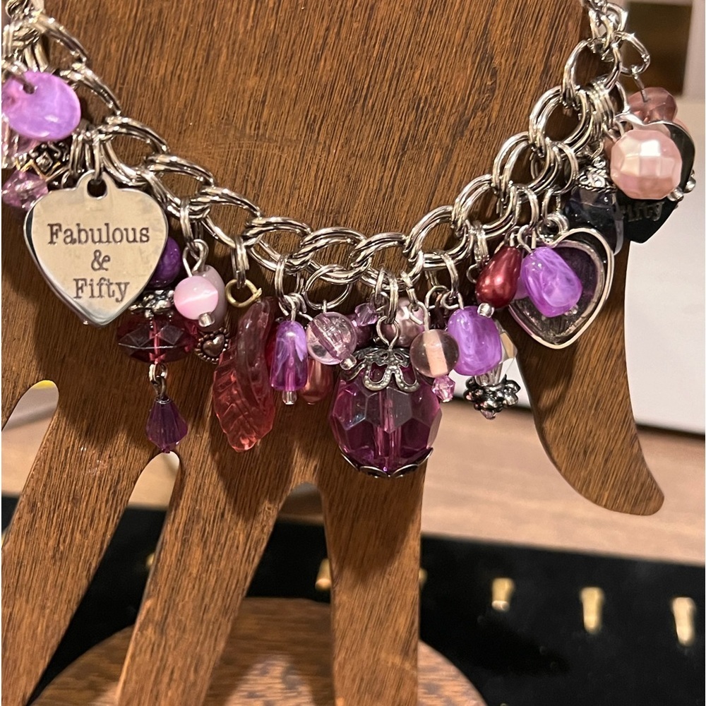 Hand made charm bracelet purple silver 50th Birthday fifty and fabulous - Picture 5 of 11